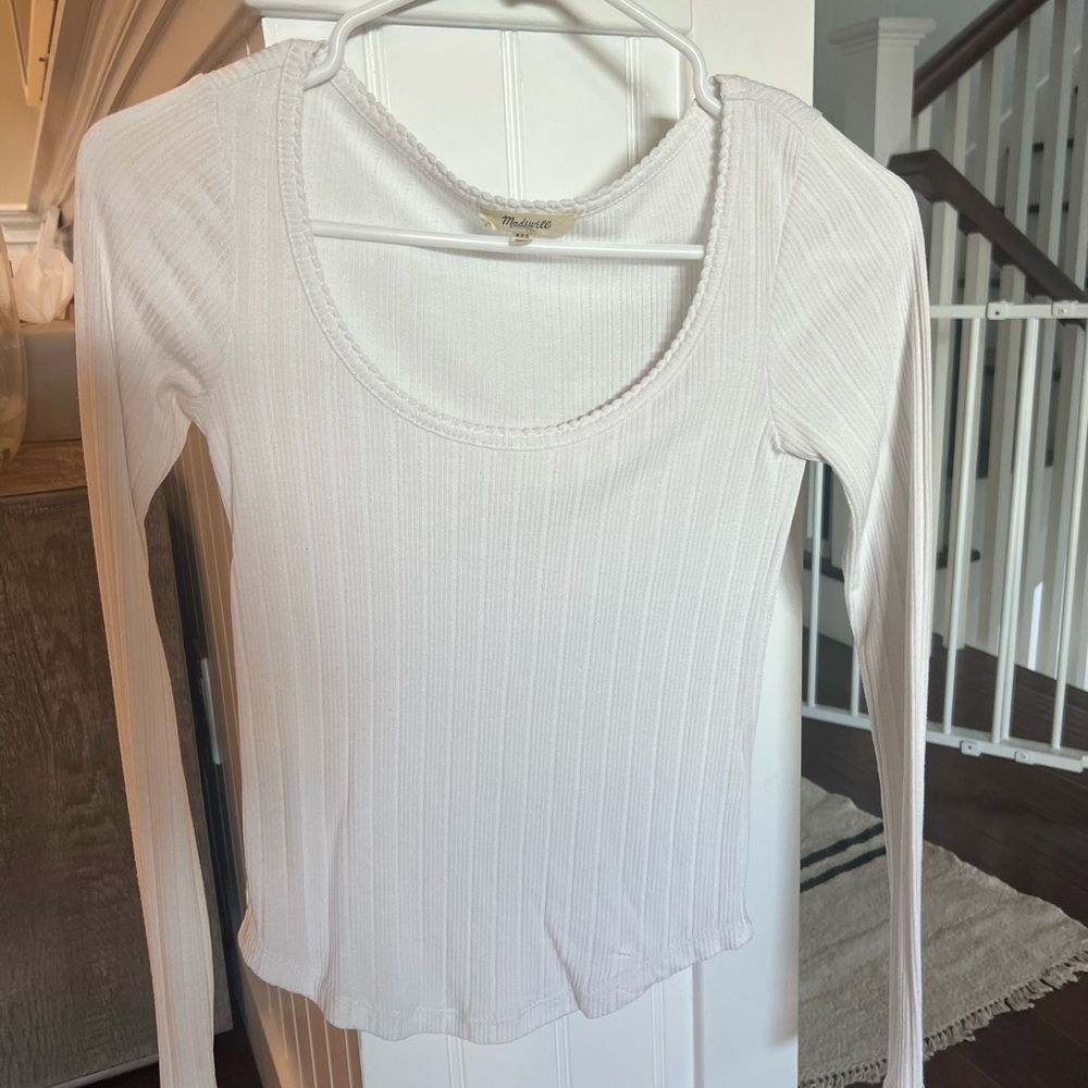 Madewell XXS White Ribbed Long Sleeve Tee in NEW condition